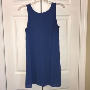 Royal blue shift dress with crochet back detail